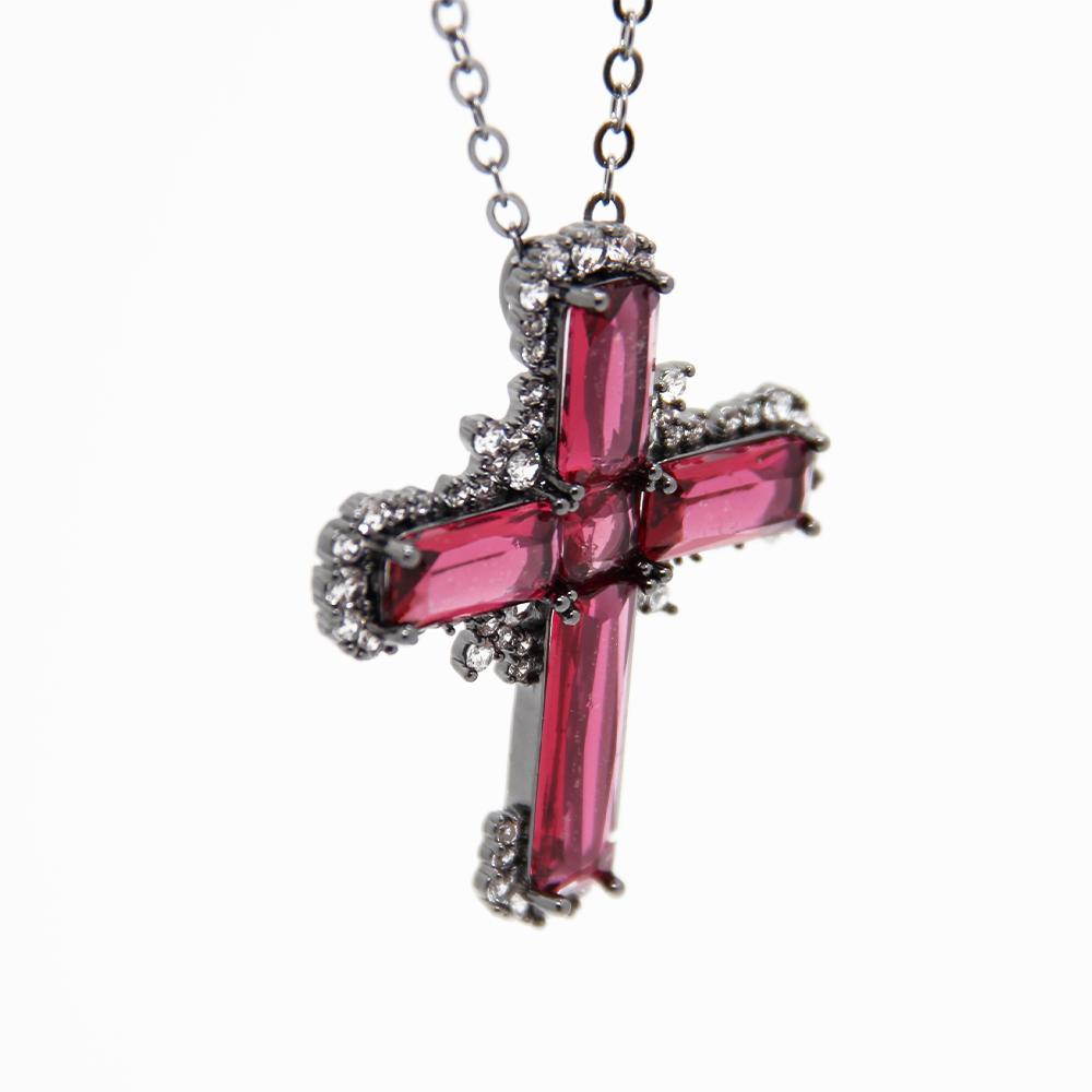 "Ruby Radiance" Red Cross Necklace – Rich Red Ruby Colour Zircon with Silver Highlights | The Perfect Statement Piece for Every Look