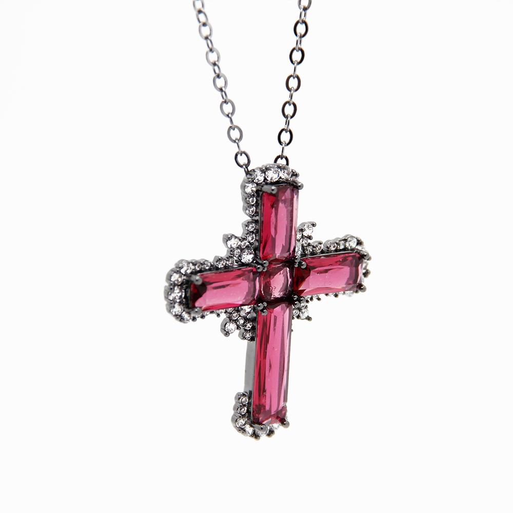 "Ruby Radiance" Red Cross Necklace – Rich Red Ruby Colour Zircon with Silver Highlights | The Perfect Statement Piece for Every Look