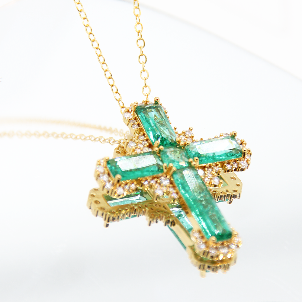"Frozen Angel" Ice-Cracked Cross Pendant Necklace – Dazzling Turquoise Colour & Diamond Detailing with Gold Chain | Statement Jewellery for Bold Soul