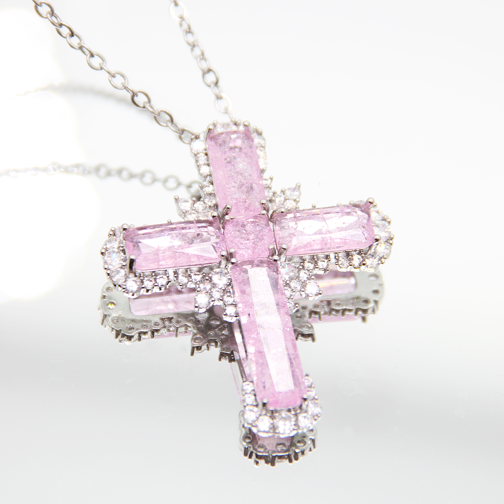 "Frozen Angel" Ice-Cracked Cross Pendant Necklace – Dazzling Turquoise Colour & Diamond Detailing with Gold Chain | Statement Jewellery for Bold Soul