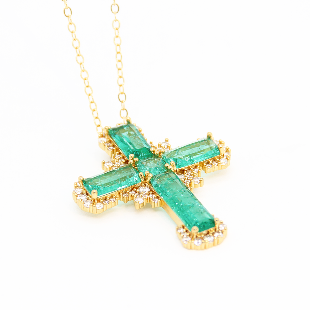 "Frozen Angel" Ice-Cracked Cross Pendant Necklace – Dazzling Turquoise Colour & Diamond Detailing with Gold Chain | Statement Jewellery for Bold Soul