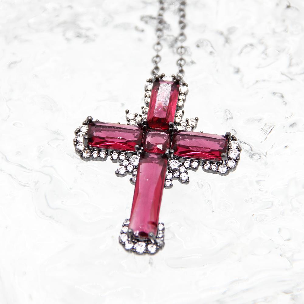 "Ruby Radiance" Red Cross Necklace – Rich Red Ruby Colour Zircon with Silver Highlights | The Perfect Statement Piece for Every Look