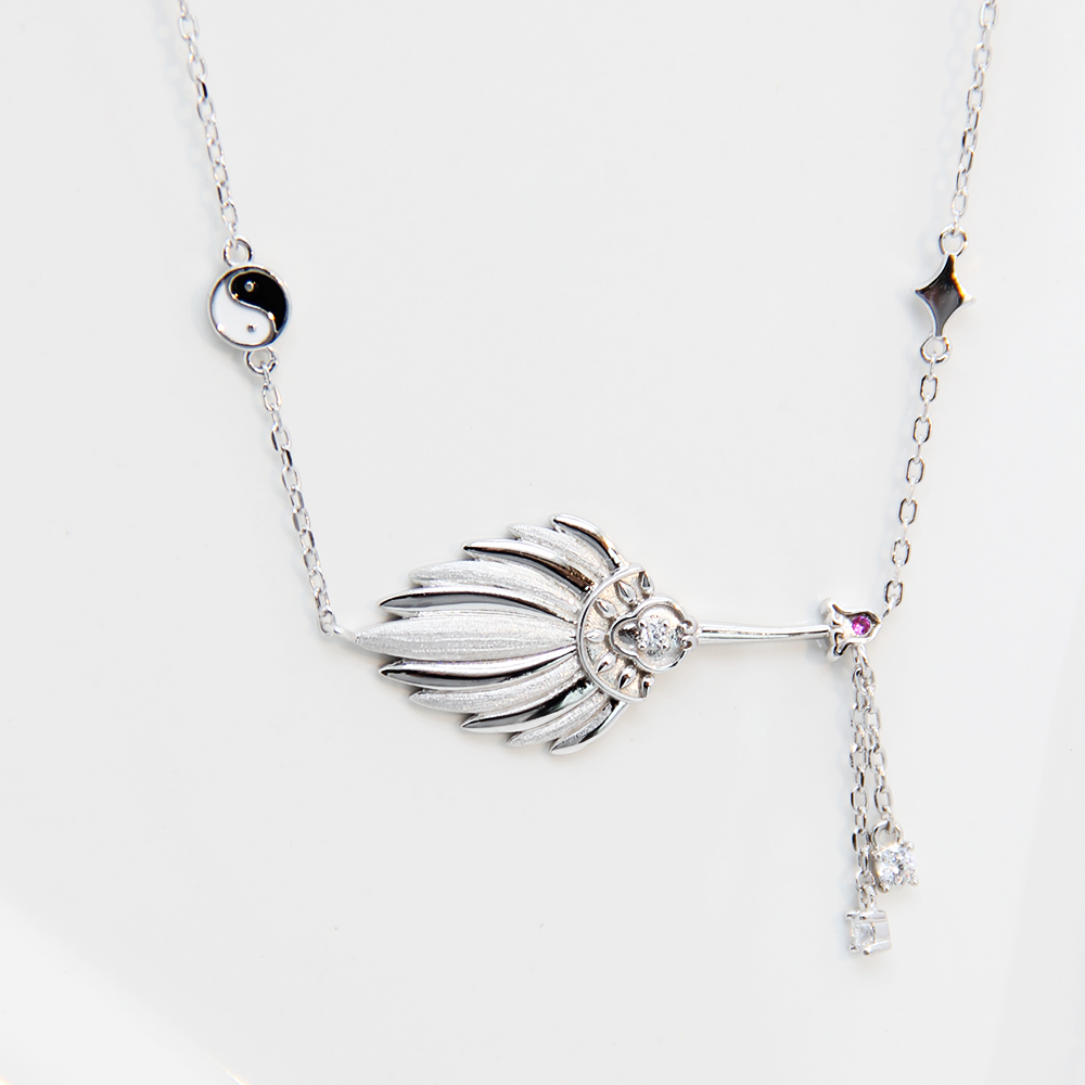 Eastern Art Fan Pendant Necklace