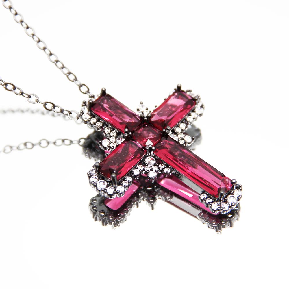 "Ruby Radiance" Red Cross Necklace – Rich Red Ruby Colour Zircon with Silver Highlights | The Perfect Statement Piece for Every Look