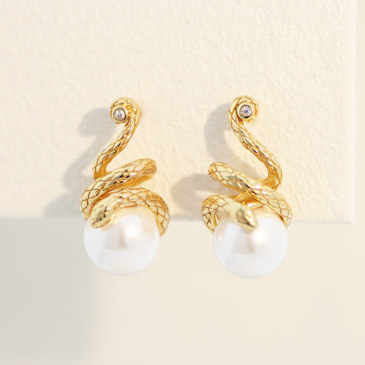 Snake & Orb Stud Earrings